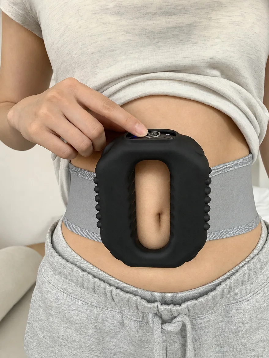 Close-up of the CorePulse Ring button and waist strap.